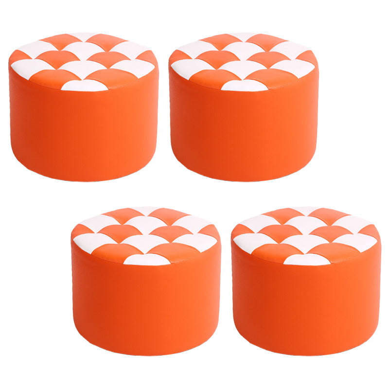 Modern Stain Resistant Standard Round Check Pattern Leather Pouf for Drawing Room