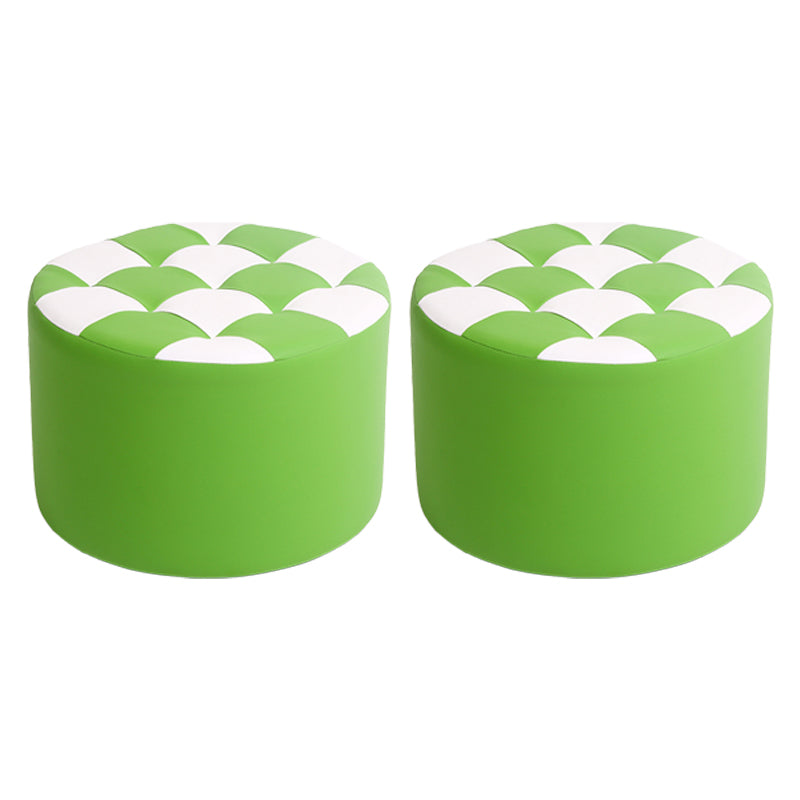 Modern Stain Resistant Standard Round Check Pattern Leather Pouf for Drawing Room