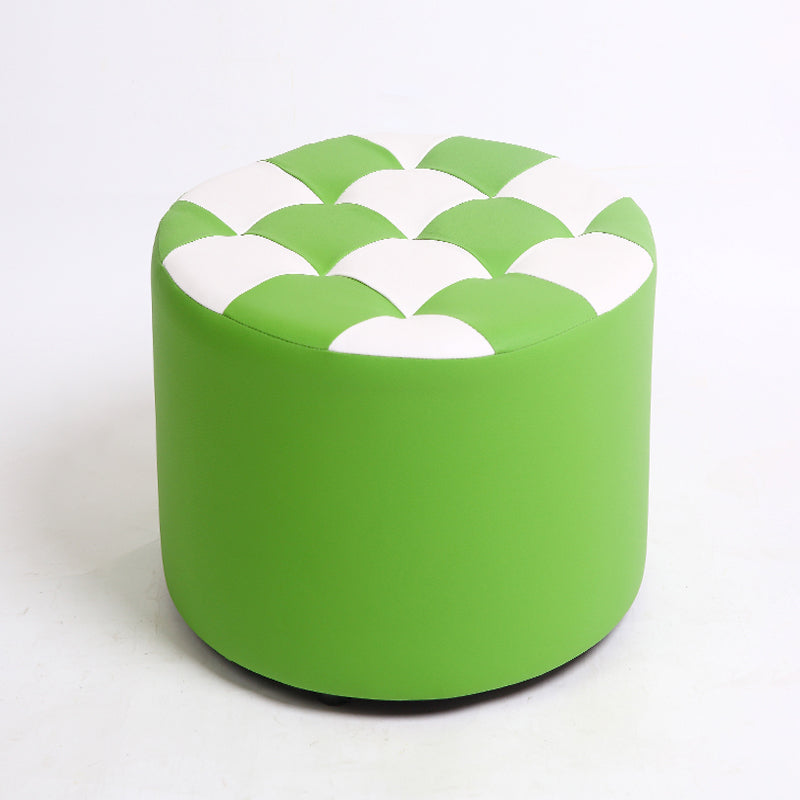 Modern Stain Resistant Standard Round Check Pattern Leather Pouf for Drawing Room