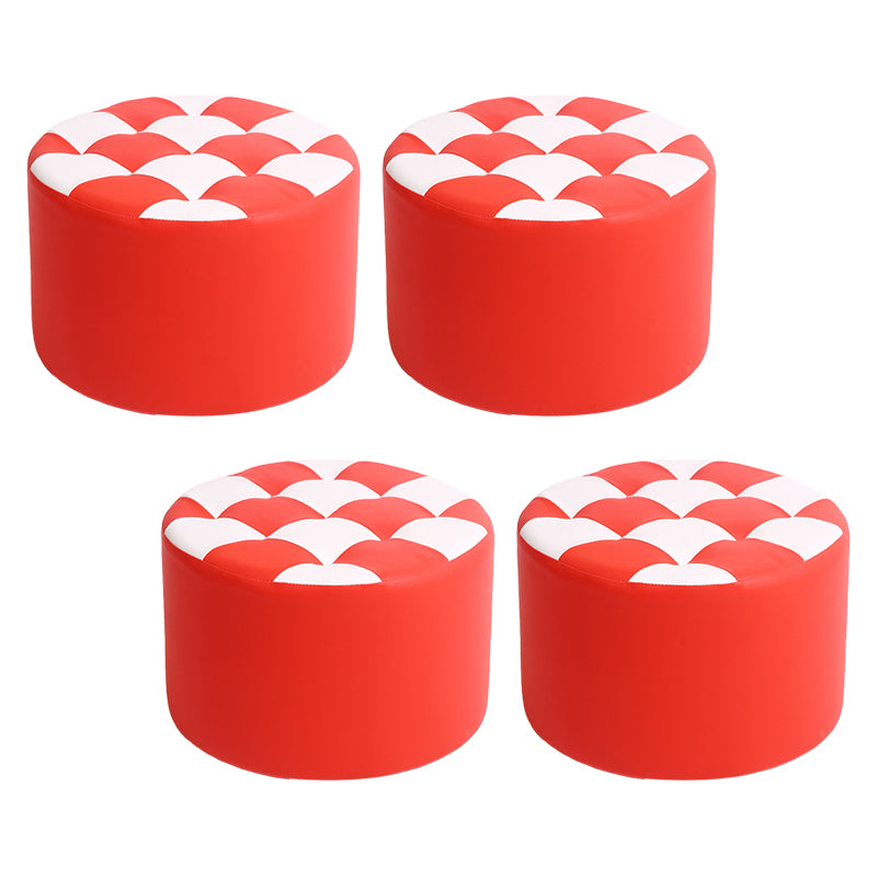 Modern Stain Resistant Standard Round Check Pattern Leather Pouf for Drawing Room