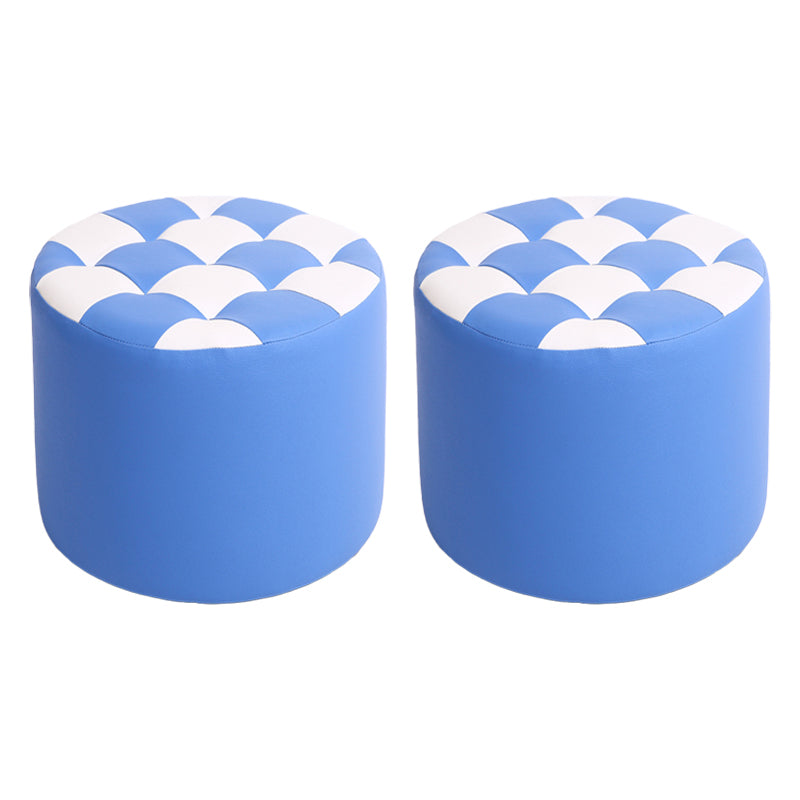 Modern Stain Resistant Standard Round Check Pattern Leather Pouf for Drawing Room