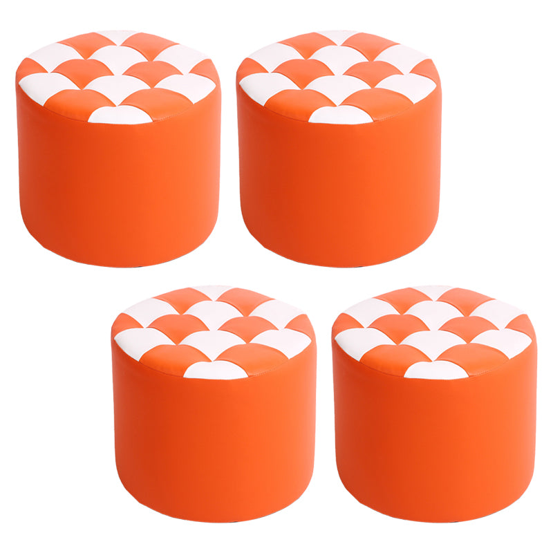 Modern Stain Resistant Standard Round Check Pattern Leather Pouf for Drawing Room