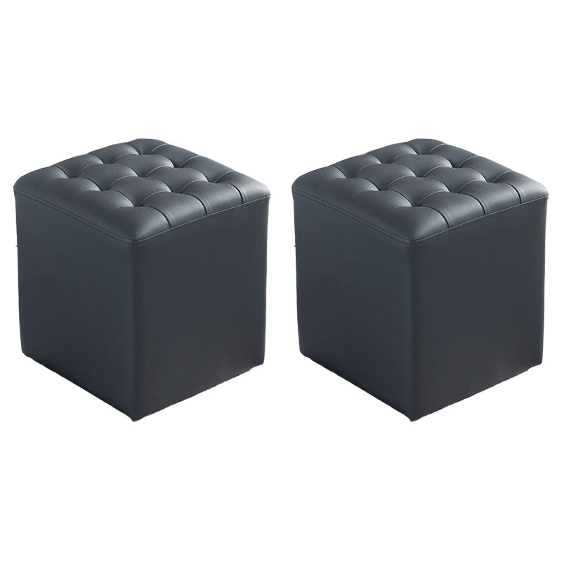 Contemporary Stain Resistant Standard Square Yellow Leather Pouf