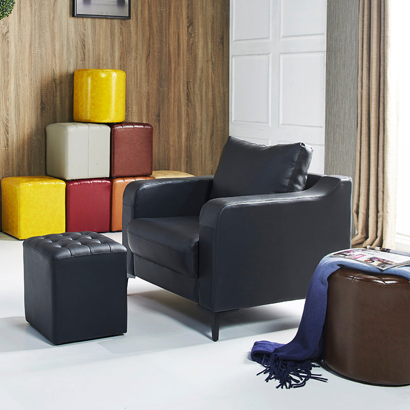 Contemporary Stain Resistant Standard Square Yellow Leather Pouf