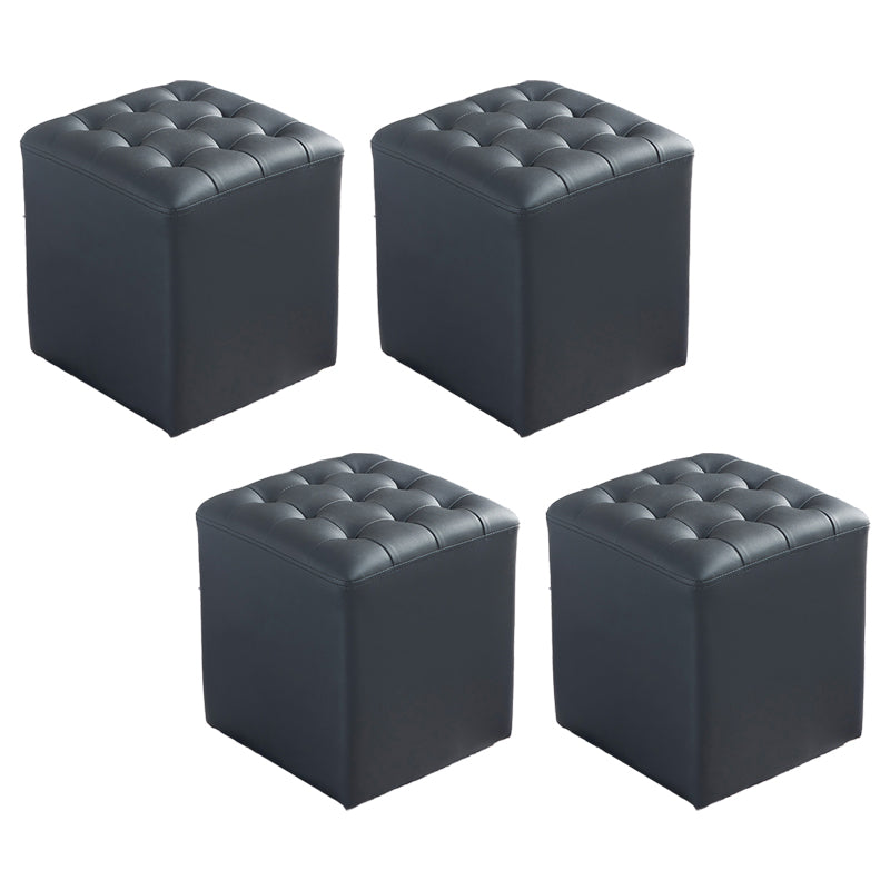 Contemporary Stain Resistant Standard Square Yellow Leather Pouf