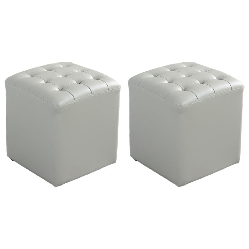 Contemporary Stain Resistant Standard Square Yellow Leather Pouf