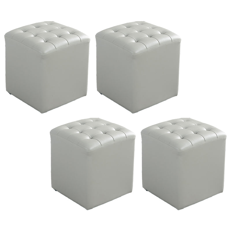 Contemporary Stain Resistant Standard Square Yellow Leather Pouf