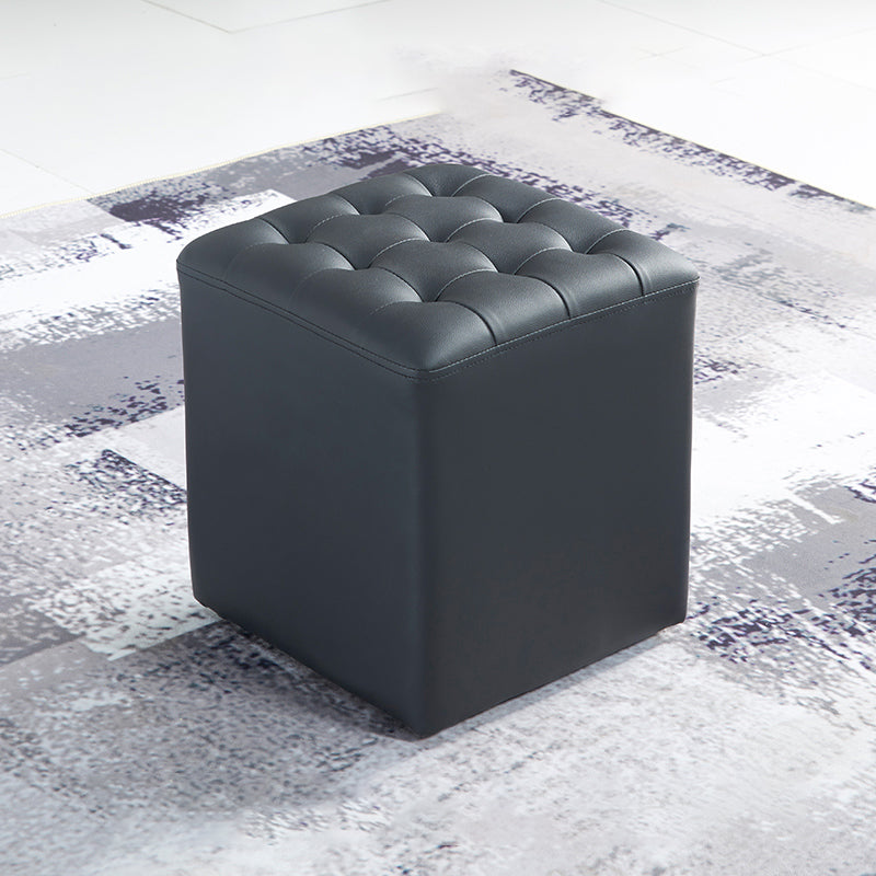 Contemporary Stain Resistant Standard Square Yellow Leather Pouf