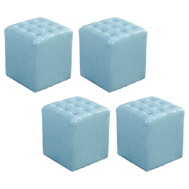 Contemporary Stain Resistant Standard Square Yellow Leather Pouf