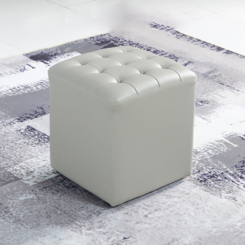 Contemporary Stain Resistant Standard Square Yellow Leather Pouf