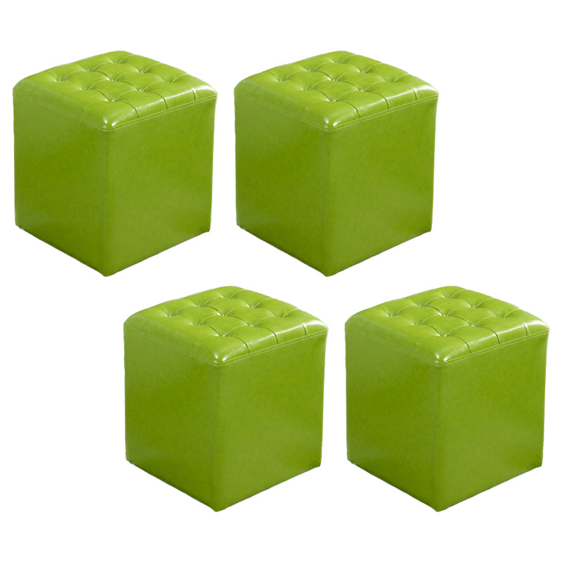 Contemporary Stain Resistant Standard Square Yellow Leather Pouf