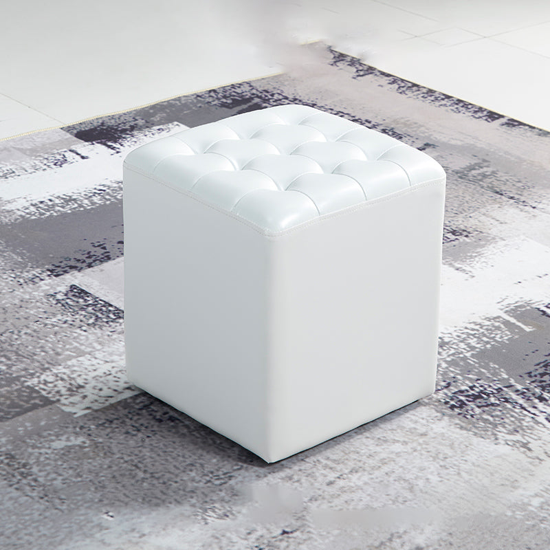 Contemporary Stain Resistant Standard Square Yellow Leather Pouf