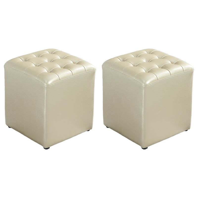 Contemporary Stain Resistant Standard Square Yellow Leather Pouf