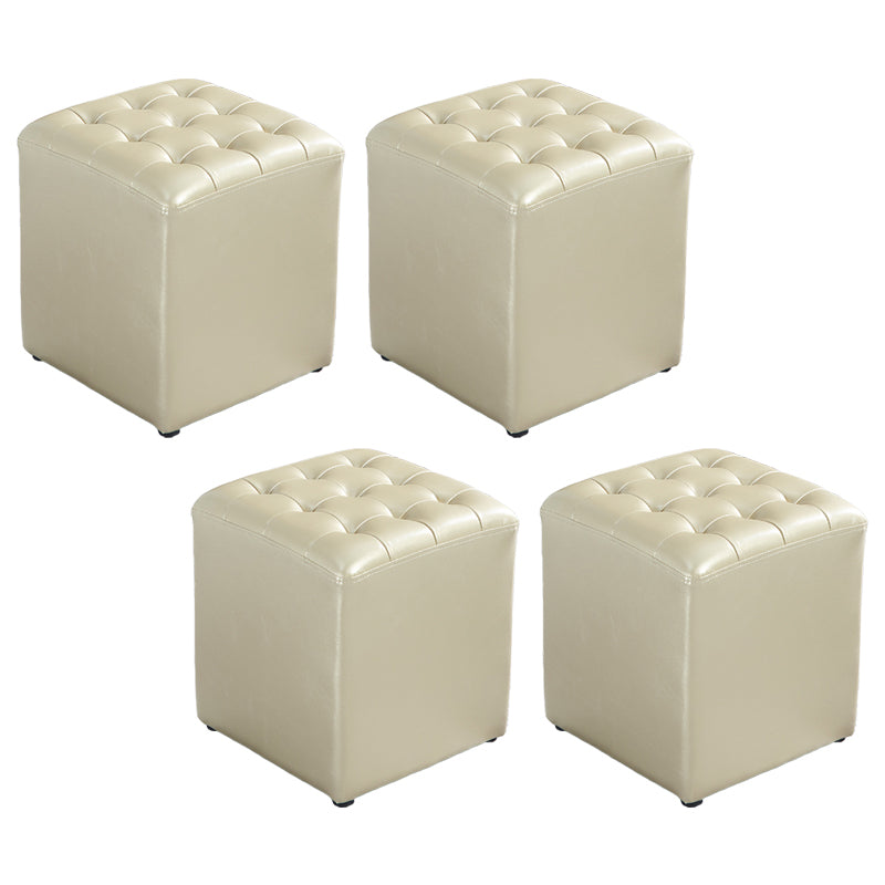 Contemporary Stain Resistant Standard Square Yellow Leather Pouf