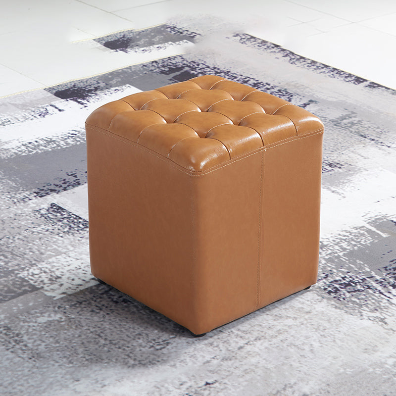 Contemporary Stain Resistant Standard Square Yellow Leather Pouf