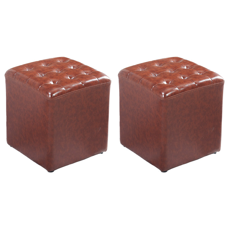 Contemporary Stain Resistant Standard Square Yellow Leather Pouf