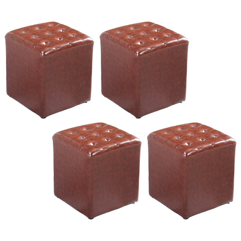 Contemporary Stain Resistant Standard Square Yellow Leather Pouf