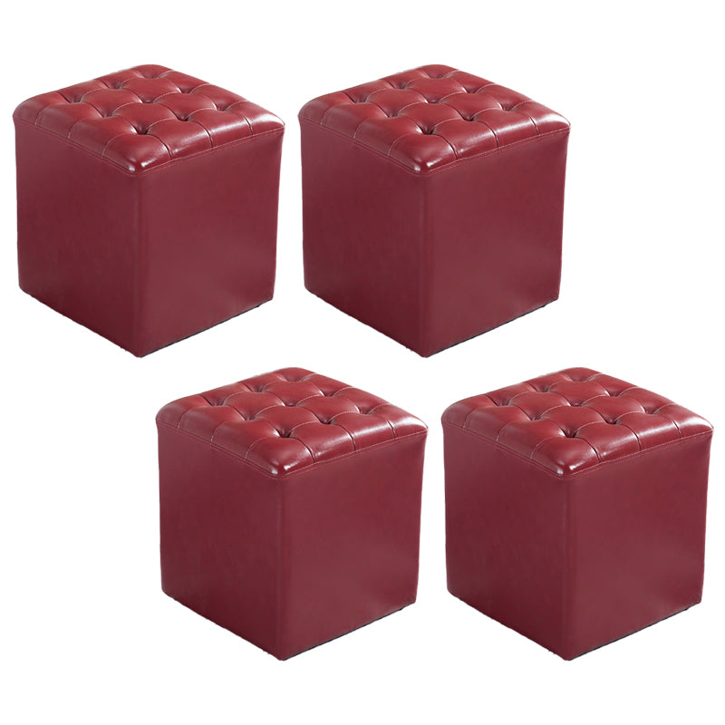 Contemporary Stain Resistant Standard Square Yellow Leather Pouf