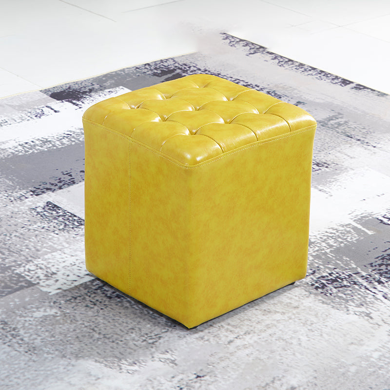 Contemporary Stain Resistant Standard Square Yellow Leather Pouf