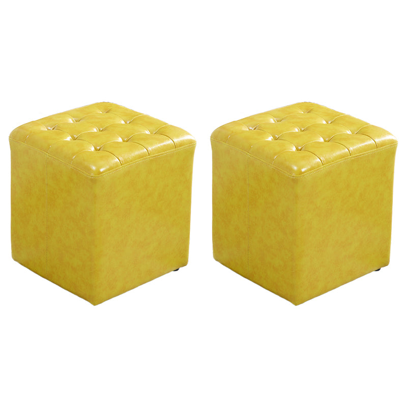 Contemporary Stain Resistant Standard Square Yellow Leather Pouf