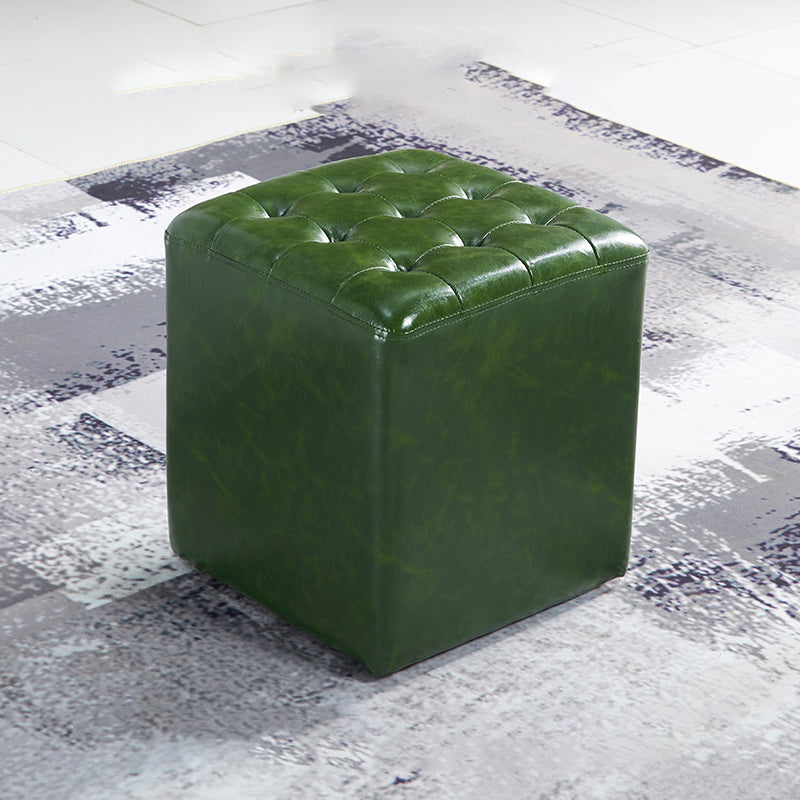 Contemporary Stain Resistant Standard Square Yellow Leather Pouf