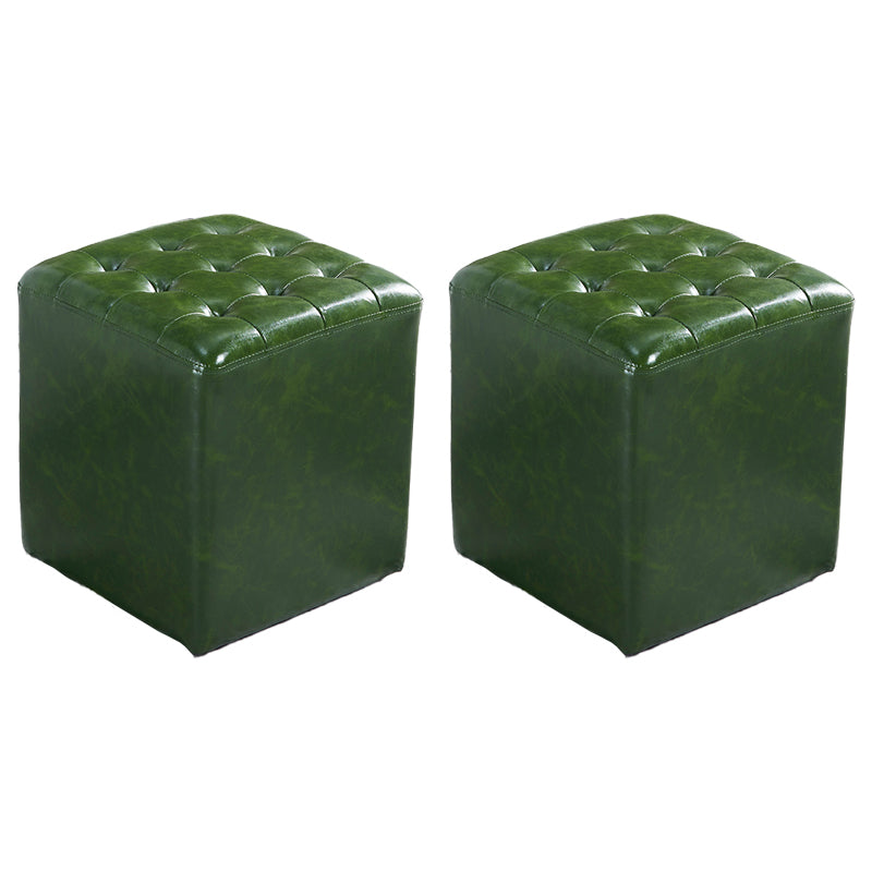 Contemporary Stain Resistant Standard Square Yellow Leather Pouf