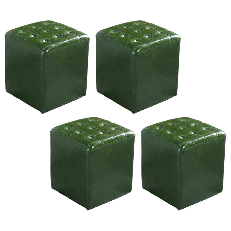 Contemporary Stain Resistant Standard Square Yellow Leather Pouf