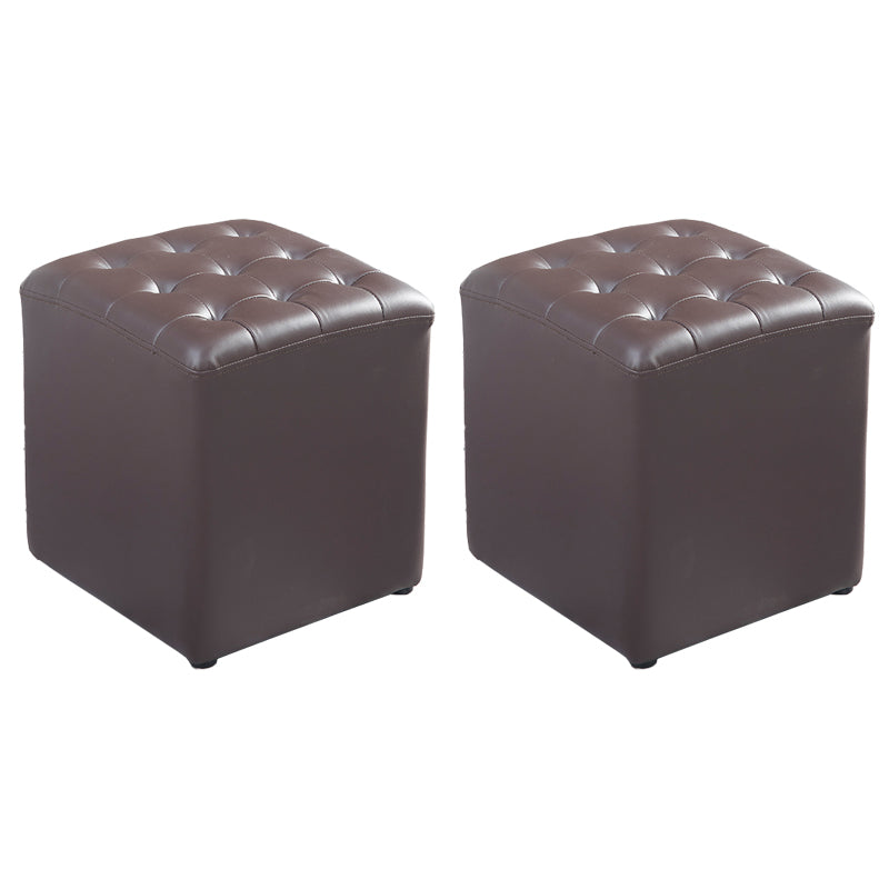 Contemporary Stain Resistant Standard Square Yellow Leather Pouf