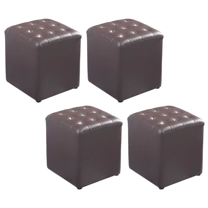 Contemporary Stain Resistant Standard Square Yellow Leather Pouf