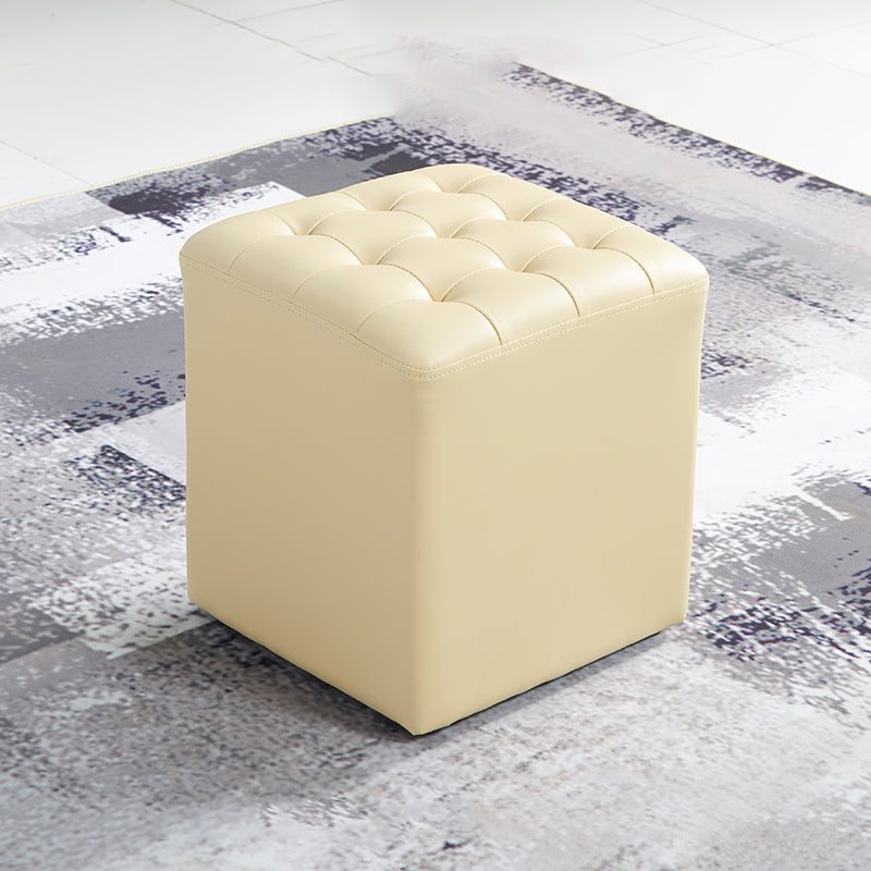 Contemporary Stain Resistant Standard Square Yellow Leather Pouf