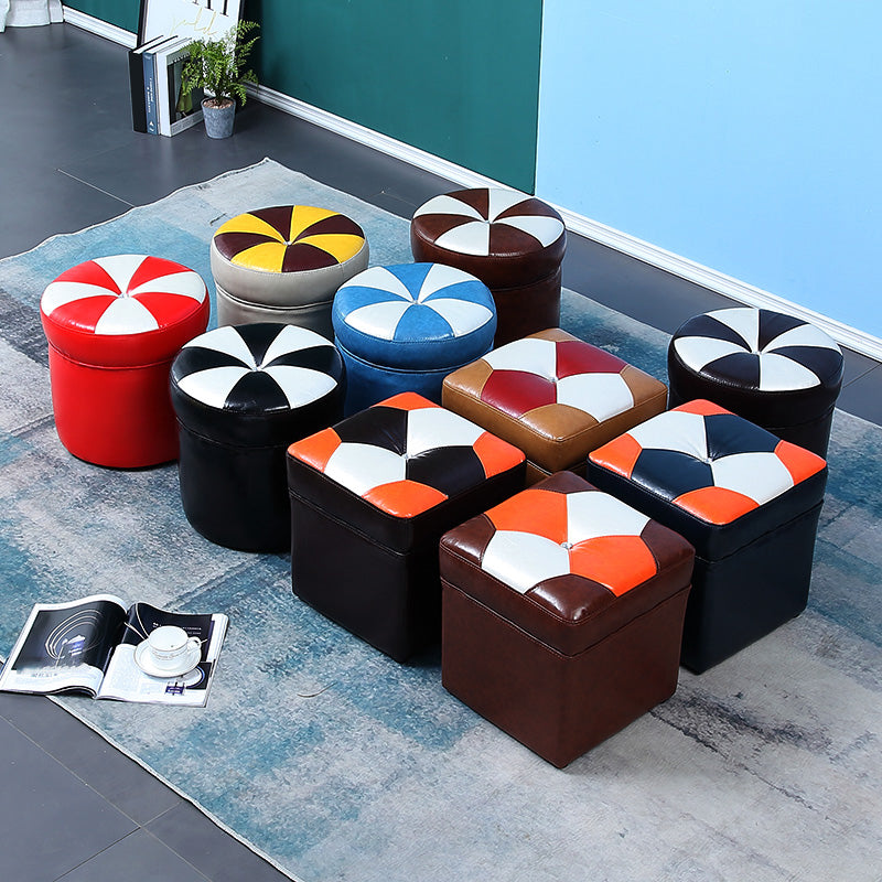 Water Resistant Round Standard Modern Color Lump Leather Ottoman