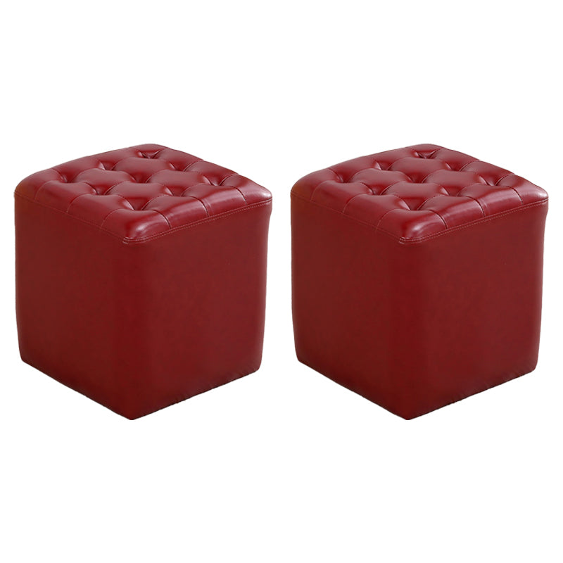 Tufted Ottoman Mid-Century Modern Genuine Leather Square Water Resistant Cube Ottoman