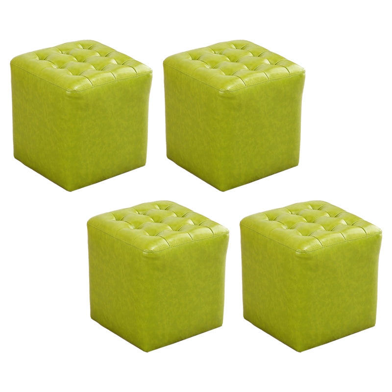 Tufted Ottoman Mid-Century Modern Genuine Leather Square Water Resistant Cube Ottoman