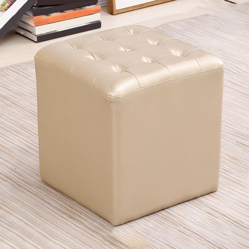 Tufted Ottoman Mid-Century Modern Genuine Leather Square Water Resistant Cube Ottoman