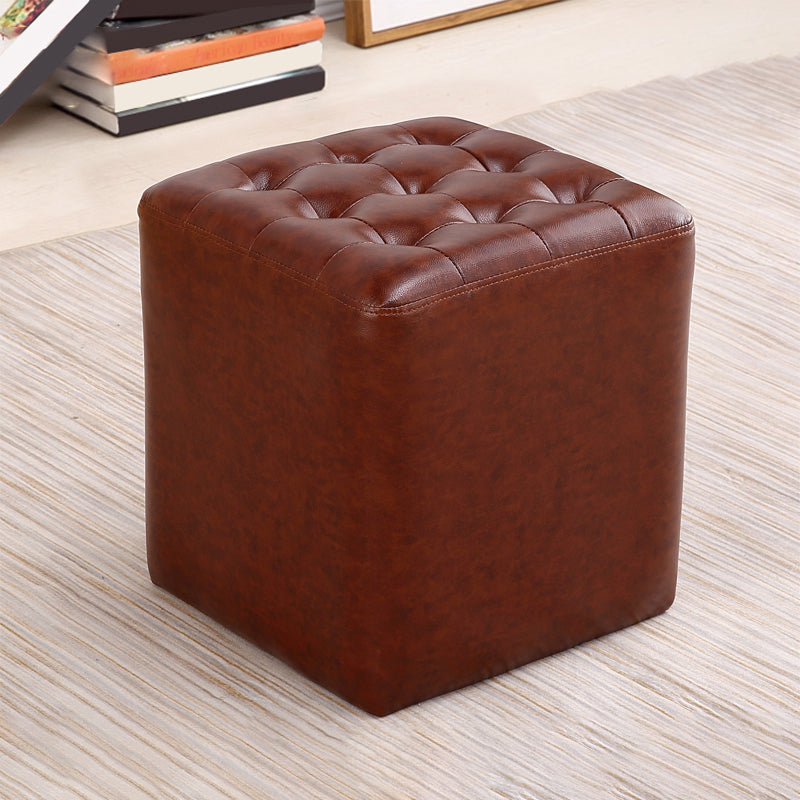 Tufted Ottoman Mid-Century Modern Genuine Leather Square Water Resistant Cube Ottoman