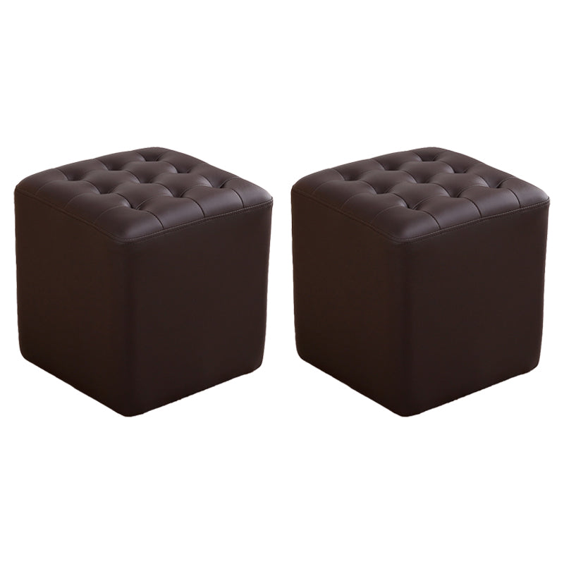 Tufted Ottoman Mid-Century Modern Genuine Leather Square Water Resistant Cube Ottoman