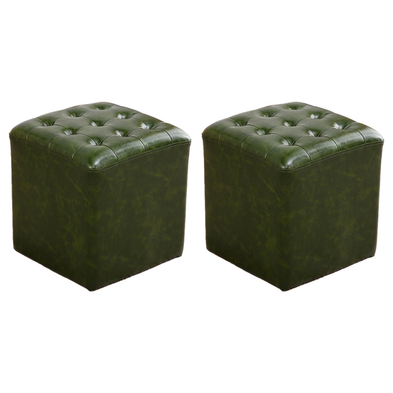 Tufted Ottoman Mid-Century Modern Genuine Leather Square Water Resistant Cube Ottoman