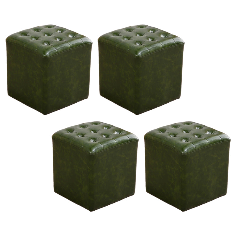 Tufted Ottoman Mid-Century Modern Genuine Leather Square Water Resistant Cube Ottoman