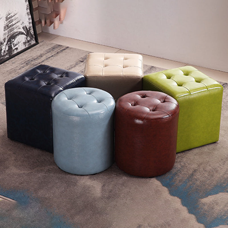 Modern Ottoman Cube Tufted Solid Color Leather Ottoman in Living Room
