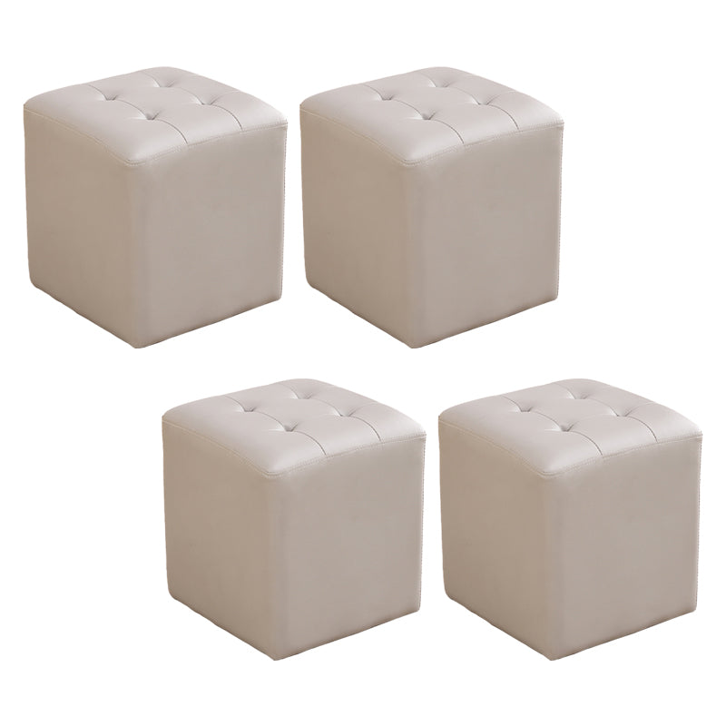 Modern Ottoman Cube Tufted Solid Color Leather Ottoman in Living Room