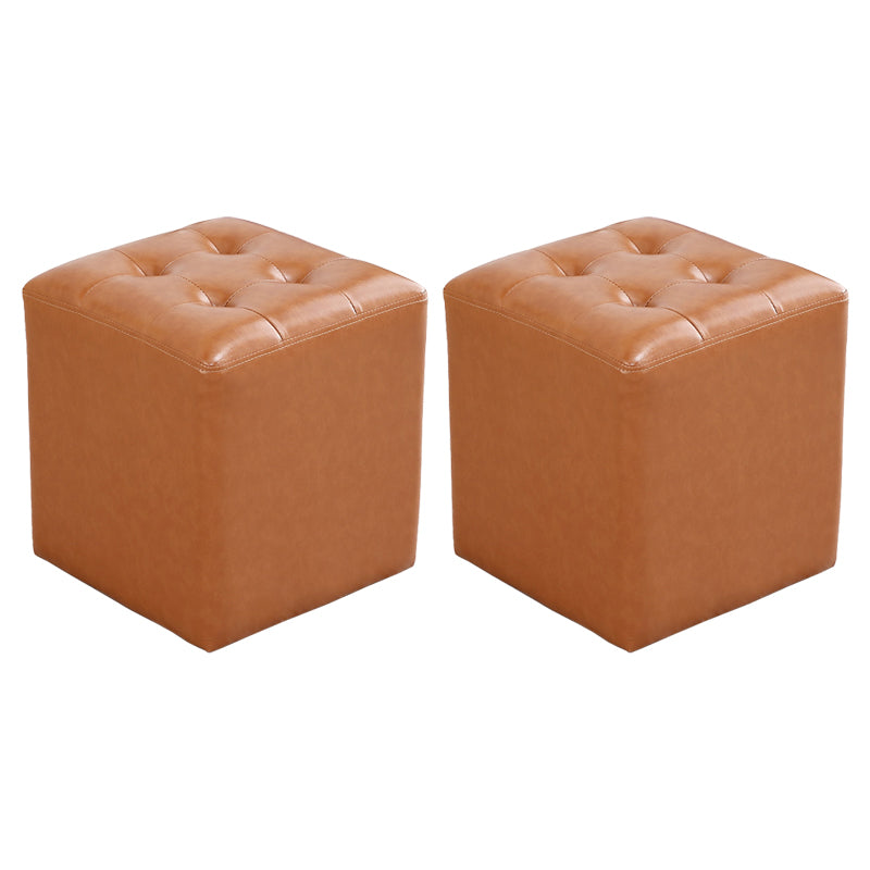 Modern Ottoman Cube Tufted Solid Color Leather Ottoman in Living Room