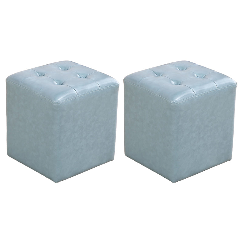 Modern Ottoman Cube Tufted Solid Color Leather Ottoman in Living Room