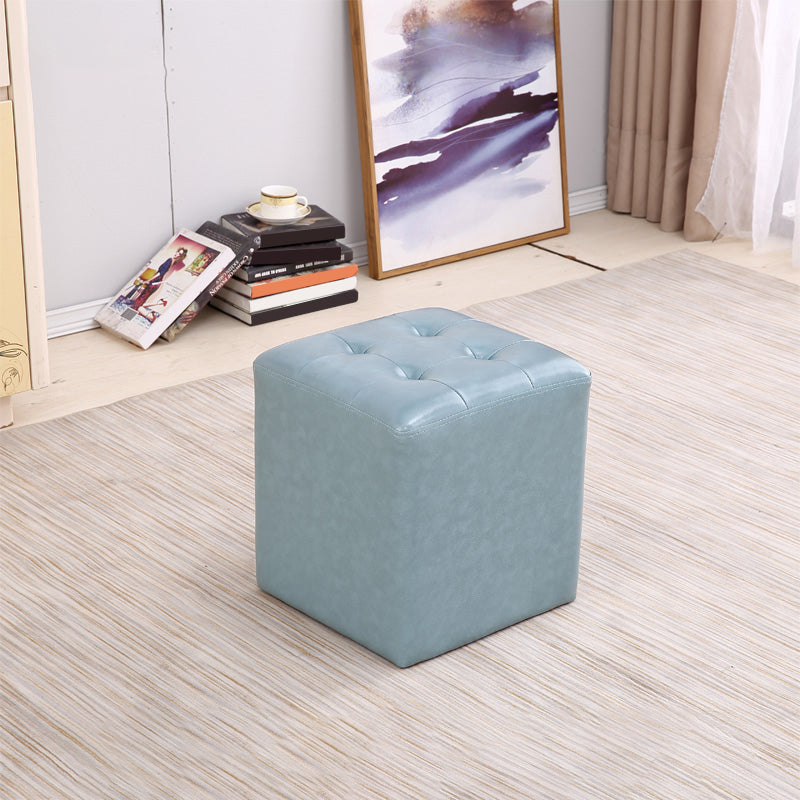 Modern Ottoman Cube Tufted Solid Color Leather Ottoman in Living Room