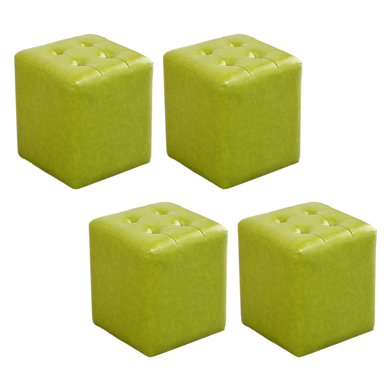 Modern Ottoman Cube Tufted Solid Color Leather Ottoman in Living Room