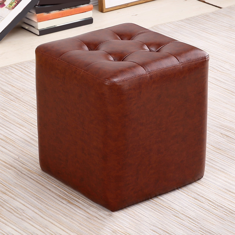 Modern Ottoman Cube Tufted Solid Color Leather Ottoman in Living Room