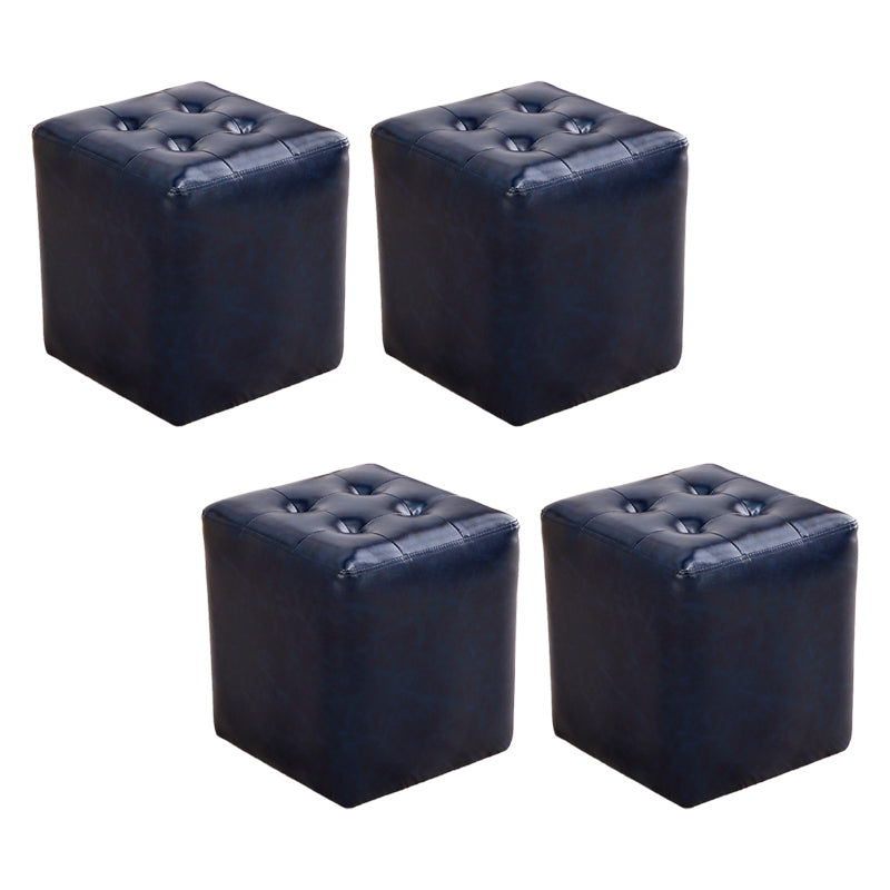 Modern Ottoman Cube Tufted Solid Color Leather Ottoman in Living Room