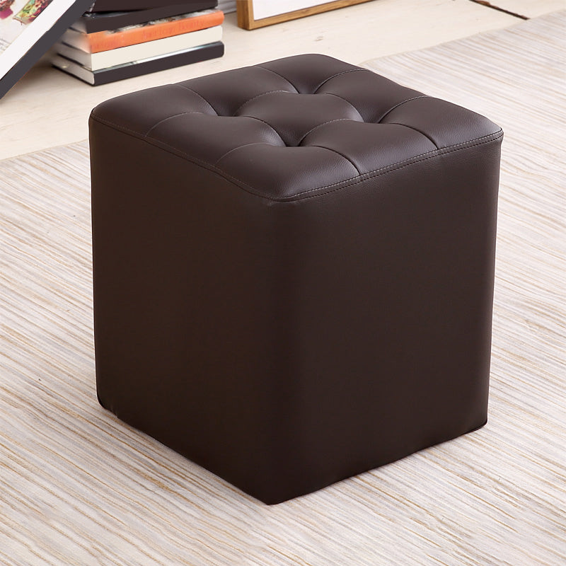 Modern Ottoman Cube Tufted Solid Color Leather Ottoman in Living Room