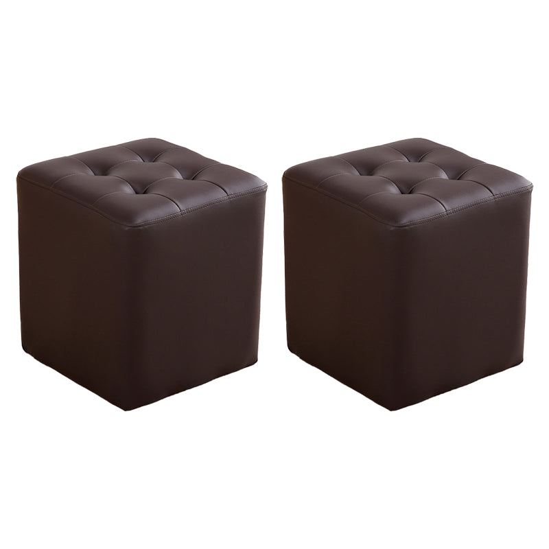 Modern Ottoman Cube Tufted Solid Color Leather Ottoman in Living Room