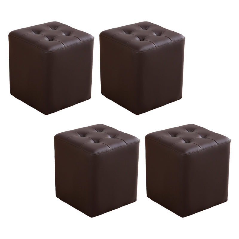 Modern Ottoman Cube Tufted Solid Color Leather Ottoman in Living Room
