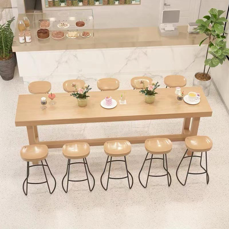 Modern Rectangle Table and Stool Set 1/2/6/11 Pieces Solid Wood Bar Table Set in Natural